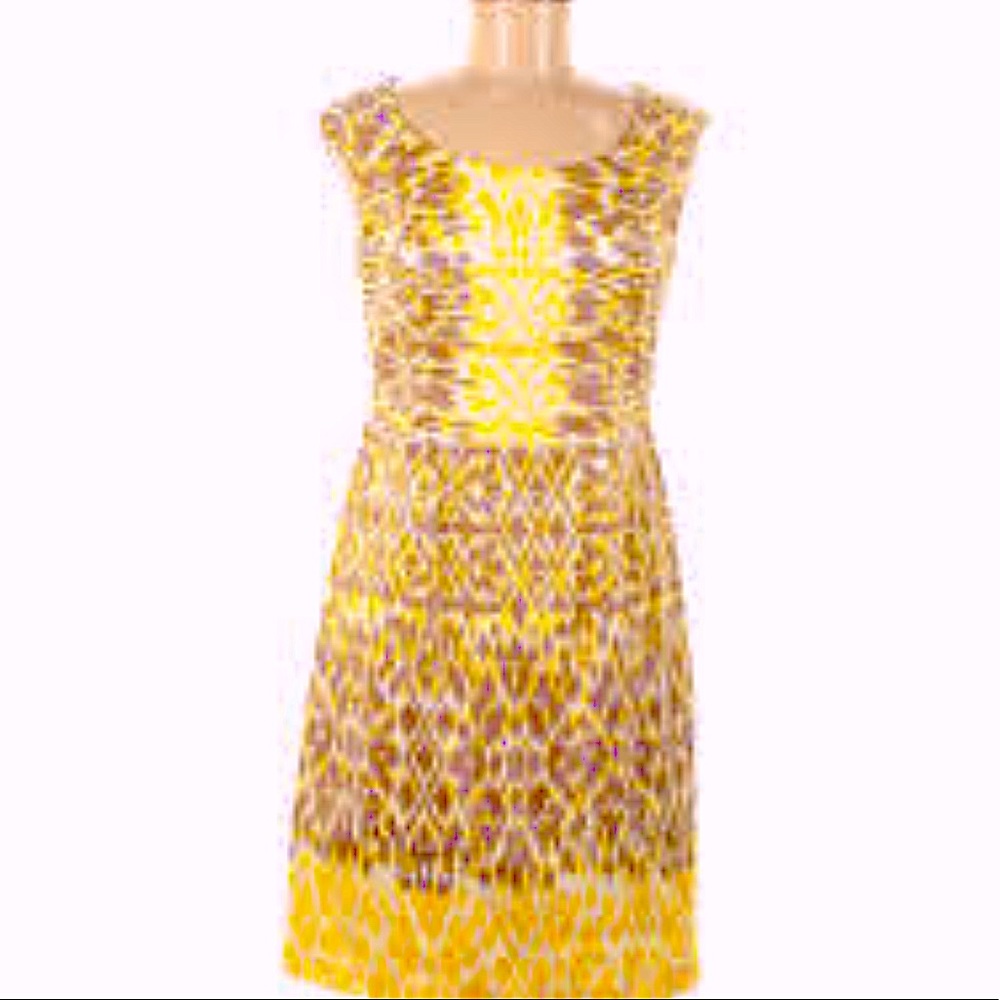 ADRIANNA PAPELL SHEETH TAUPE PRINT DRESS